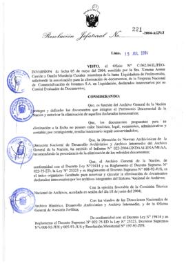 Resolución Jefatural N° 221-2004-AGN/J