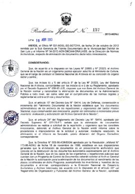 Resolución Jefatural N° 157-2013-AGN/J