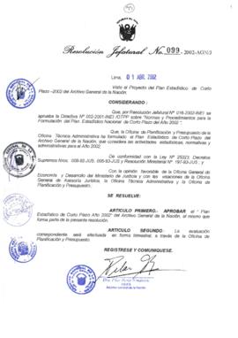 Resolución Jefatural N° 099-2002/AGN/J