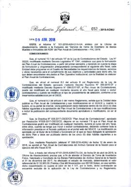 Resolución Jefatural N° 052-2018-AGN/J