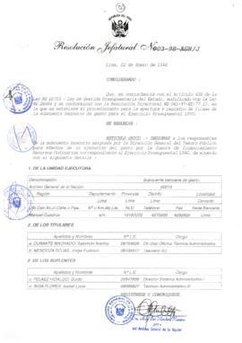 Resolución Jefatural N° 003-1998/AGN/J