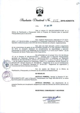 Resolución Directoral N° 011-2016-AGN/OTA