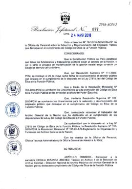 Resolución Jefatural N° 077-2018-AGN/J