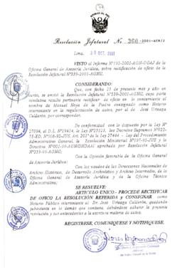 Resolución Jefatural N° 360-2001/AGN/J