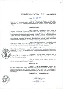 Resolución Directoral N° 010-2009-AGN/OTA