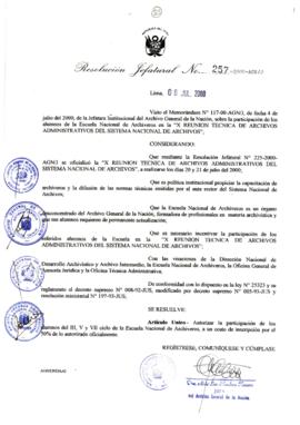 Resolución Jefatural N° 257-2000/AGN/J