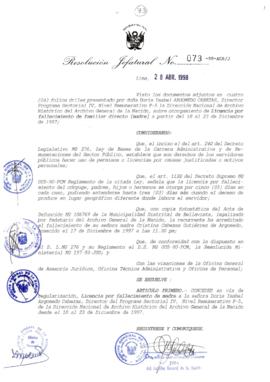 Resolución Jefatural N° 073-1998/AGN/J