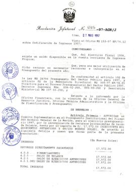 Resolución Jefatural N° 085-1997/AGN/J