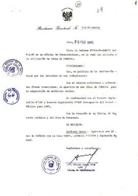 Resolución Directoral N° 19-85-AGN/OA