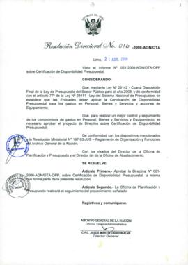 Resolución Directoral N° 016-2008-AGN/OTA