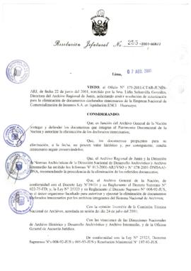 Resolución Jefatural N° 255-2001/AGN/J