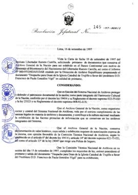 Resolución Jefatural N° 145-1997/AGN/J