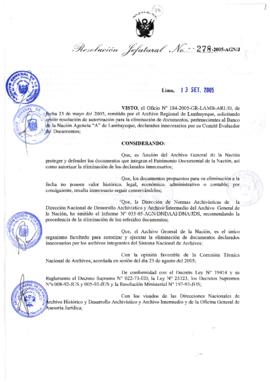 Resolución Jefatural N° 278-2005-AGN/J