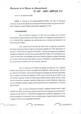 Resolución de la Oficina de Administración N° 048-2020-AGN/SG-OA