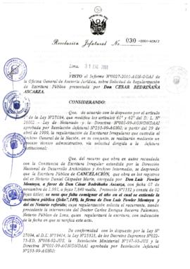 Resolución Jefatural N°030-2001/AGN/J