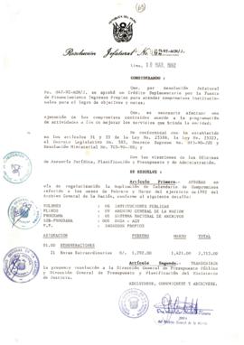 Resolución Jefatural N° 062-1992/AGN/J