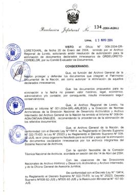 Resolución Jefatural N° 134-2004-AGN/J