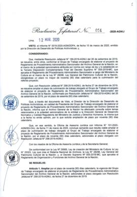 Resolución Jefatural N° 054-2020-AGN/J