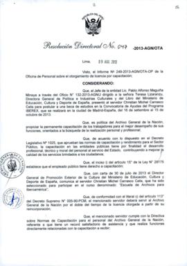 Resolución Directoral N° 047-2013-AGN/OTA