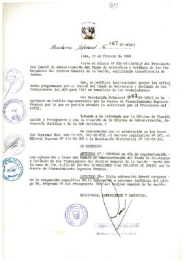 Resolución Jefatural N° 067-1991/AGN/J
