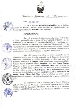 Resolución Jefatural N° 109-2002/AGN/J