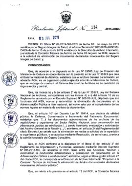 Resolución Jefatural N° 134-2019-AGN/J