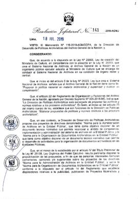 Resolución Jefatural N° 141-2019-AGN/J