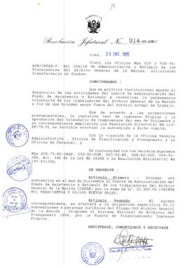 Resolución Jefatural N° 014-1995/AGN/J