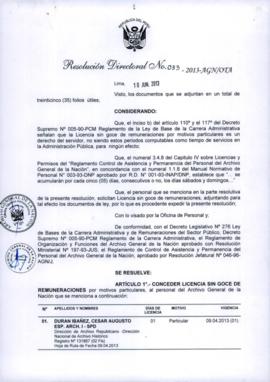 Resolución Directoral N° 033-2013-AGN/OTA