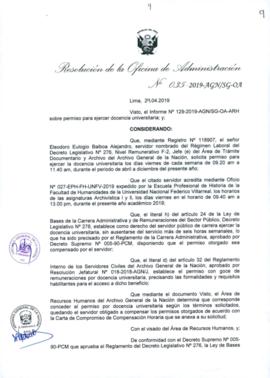 Resolución de la Oficina de Administración N° 035-2019-AGN/SG-OA