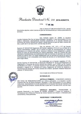 Resolución Directoral N° 013-2016-AGN/OTA