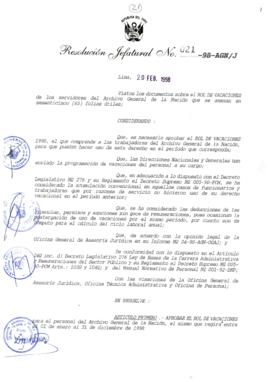 Resolución Jefatural N° 021-1998/AGN/J