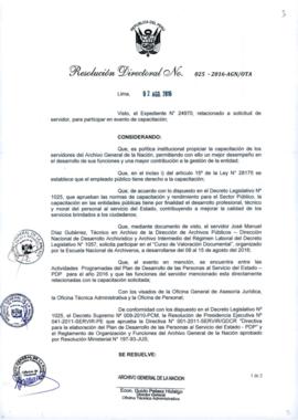 Resolución Directoral N° 025-2016-AGN/OTA