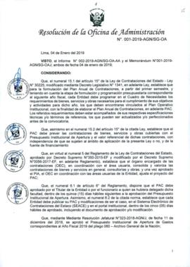 Resolución de la Oficina de Administración N° 001-2019-AGN/SG-OA