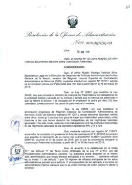 Resolución de la Oficina de Administración N° 034-2019-AGN/SG-OA