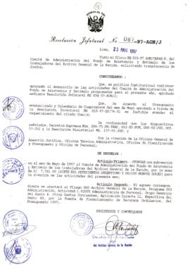 Resolución Jefatural N° 087-1997/AGN/J