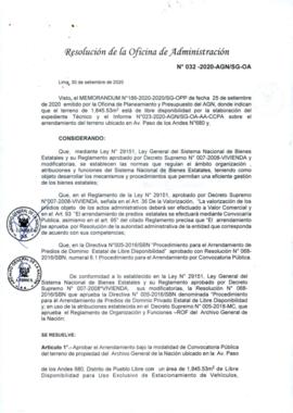 Resolución de la Oficina de Administración N° 032-2020-AGN/SG-OA