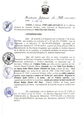 Resolución Jefatural N° 110-2002/AGN/J