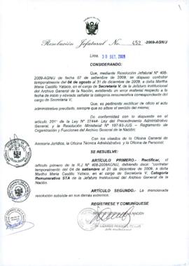 Resolución Jefatural N° 452-2009-AGN/J