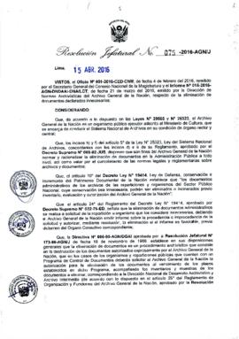 Resolución Jefatural N° 075-2016-AGN/J