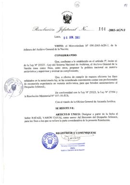 Resolución Jefatural N° 144-2003-AGN/J