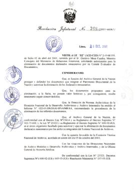 Resolución Jefatural N° 346-2001/AGN/J