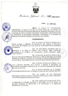 Resolución Jefatural N° 142-2004-AGN/J