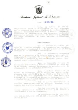 Resolución Jefatural N° 173-1994/AGN/J