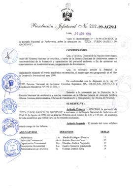 Resolución Jefatural N° 212-1999/AGN/J