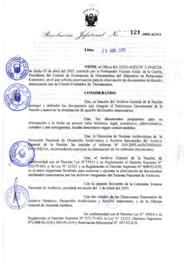 Resolución Jefatural N° 121-2005-AGN/J