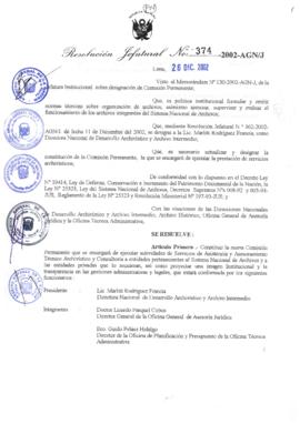 Resolución Jefatural N° 374-2002-AGN/J