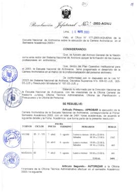 Resolución Jefatural N° 124-2003-AGN/J