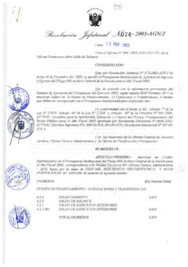 Resolución Jefatural N° 074-2003-AGN/J