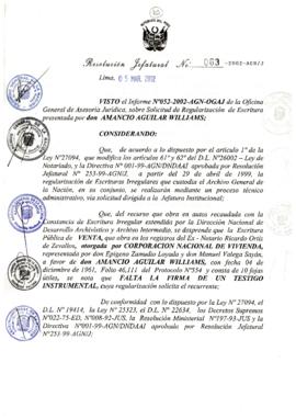 Resolución Jefatural N° 063-2002/AGN/J